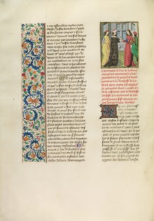 Duke William of Gelders and Richard II, c1390s; Chroniques (Book Three), about 1480-1483. Creator: Master of the Copenhagen Caesar.