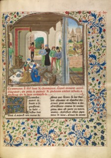 Alexander Fights with a Lion and Kills Clitus; Livre des fais d'Alexandre le grant, about 1470-1475. Creator: Master of the Jardin de vertueuse consolation.