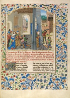 Orsines Presenting a Gift to Alexander and the Execution of Orsines, about 1470-1475. Creator: Master of the Jardin de vertueuse consolation.
