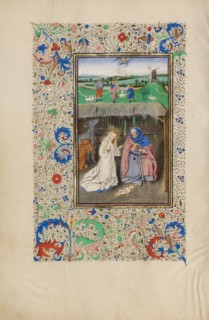 The Nativity and The Annunciation to the Shepherds; Llangattock Hours, 1450s. Creator: Master of the Llangattock Hours.