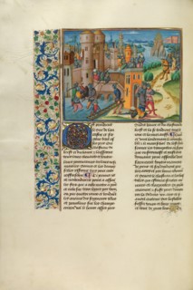 John of Gaunt Sailing for Brest and the Battle between the English and the Bretons, c1370s. Creator: Master of the Soane Josephus.