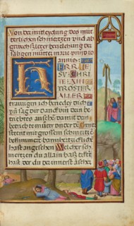Border with Moses and the Brazen Serpent, about 1525-1530. Creator: Simon Bening.