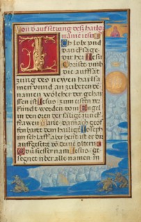 Border with the Adoration of the Name of Jesus, about 1525-1530. Creator: Simon Bening.