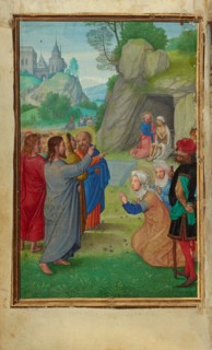 The Raising of Lazarus; Prayer Book of Cardinal Albrecht of Brandenburg, about 1525-1530. Creator: Simon Bening.