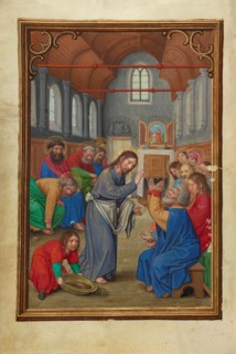 Christ Washing the Apostles' Feet; Prayer Book of Cardinal Albrecht of Brandenburg, about 1525-1530. Creator: Simon Bening.