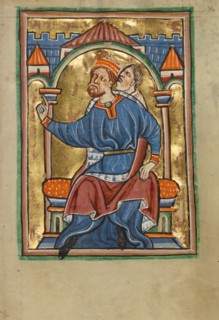 Herod Enthroned; Illustrated Vita Christi, with devotional..., about 1190-1200 & about 1480-90. Creator: Unknown.