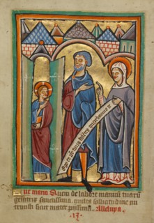 The Christ Child Found by His Parents in the Temple, about 1190-1200; text added about 1480-1490. Creator: Unknown.