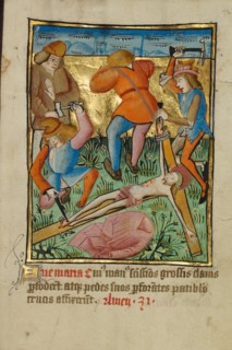 Christ Nailed to the Cross; Illustrated Vita Christi, with devotional supplements, about 1480-1490. Creator: Unknown.
