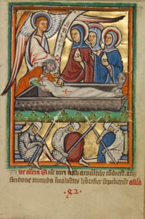 The Three Maries at the Sepulchre, about 1190-1200; text and illumination added about 1480-1490. Creator: Unknown.