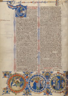 Initial D: Saint Jerome with Scenes of the Life of Christ; Abbey Bible, about 1250-1262. Creator: Unknown.