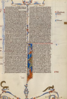 Initial I: Elimelech and His Wife Naomi Moving to the Land of Moab; Abbey Bible, about 1250-1262. Creator: Unknown.