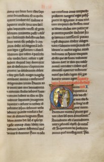 Initial O: A Prophet Instructing a Woman with a Mirror; Marquette Bible, about 1270. Creator: Unknown.