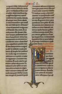 Initial F: Delivery of a Letter to Jews in Egypt; Marquette Bible, about 1270. Creator: Unknown.