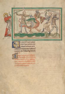 The Dragon Fighting the Just; Dyson Perrins Apocalypse, about 1255-1260. Creator: Unknown.
