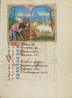 March Calendar Page: Pruning Trees: Aries; Book of Hours, early 16th century. Creator: Unknown.