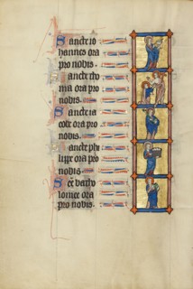Saint John the Evangelist with the Poisoned Chalice: Doubting Thomas: Saint James..., about 1300. Creator: Unknown.