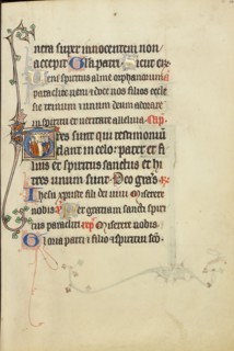 Initial T: A Nimbed Man in Conversation with Several Persons; Ruskin Hours, about 1300. Creator: Unknown.