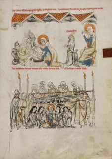 Saint Hedwig Washing the Feet of Lepers: The Burial of Saint Hedwig's Husband Heinrich, 1353. Creator: Unknown.