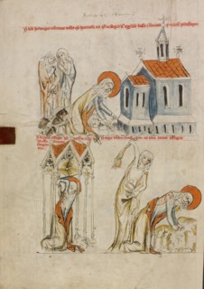Saint Hedwig Leaving Bloody Footprints in the Snow: The Self-Flagellation of Saint Hedwig, 1353. Creator: Unknown.