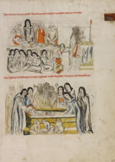 Nuns Praying over the Body of Saint Hedwig: The Burial of Saint Hedwig; Vita beatae Hedwigis, 1353. Creator: Unknown.