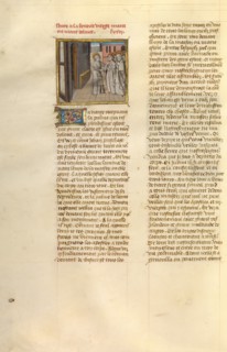 The Arrival of an Apostle at the House of Mary; Miroir Historial, about 1475. Creator: Unknown.
