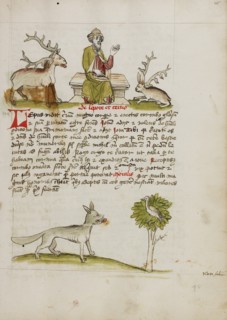 Jupiter as a Elderly Bearded Man Enthroned between a Stag and a Hare..., third quarter of 15th cent. Creator: Unknown.