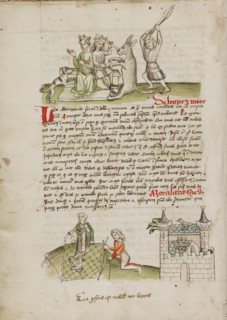 A Crowned Couple with a Dog and a Donkey: A Woman Feeding a Bird..., third quarter of 15th century. Creator: Unknown.