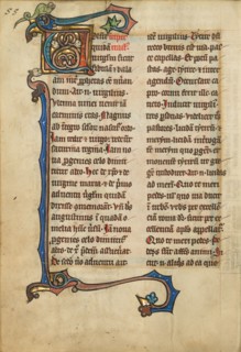 Decorated Initial V; De Natura Avium; De Pastoribus et Ovibus, 1277 or after. Creator: Unknown.