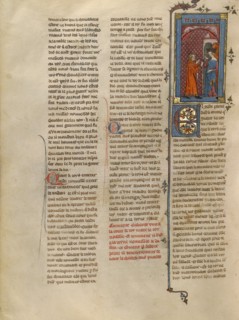 Gaheriet Speaking to Queen Iseult about Tristan, about 1320-1340. Creator: Unknown.
