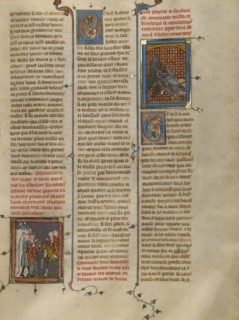 King Mark of Cornwall Speaking to Blioberis: Sword Fight between Tristan and..., about 1320-40. Creator: Unknown.