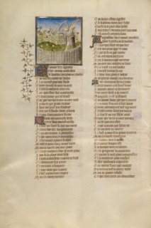 The God of Love Aiming an Arrow at the Lover; Roman de la Rose, about 1405. Creator: Unknown.