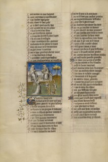 The Goddess of Fortune Turning the Wheel in the Presence of Heraclitus..., about 1405. Creator: Unknown.