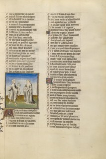 The Personification of Friendship Giving a Garland and Sacks of Gold for Alms to the..., about 1405. Creator: Unknown.