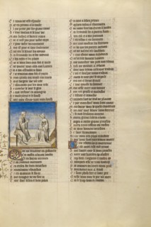 A Man and a Modishly Costumed Woman in Conversation; Roman de la Rose, about 1405. Creator: Unknown.