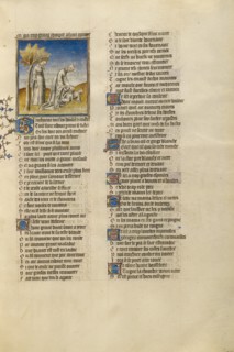 Phyllis Hanging Herself from a Tree and Medea Killing her Children; Roman de la Rose, about 1405. Creator: Unknown.