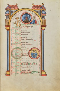 June Calendar Page with Junius Brutus (?) and Zodiacal Sign of Gemini, probably 1170s. Creator: Unknown.