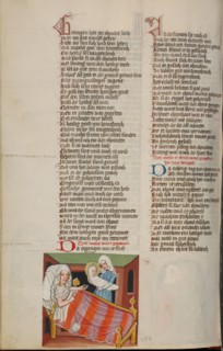 The Birth of the Virgin; The Nativity of the Virgin; Weltchronik, about 1400-1410. Creator: Unknown.