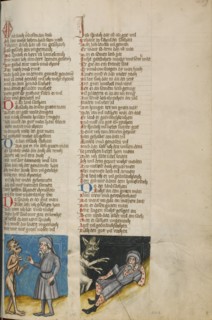 Satan before Job: Satan before the Ill Job; Weltchronik, about 1400-1410. Creator: Unknown.