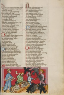 Evilmerodach Ordering the Murder of his Father Nebuchadnezzar; Weltchronik, about 1400-1410. Creator: Unknown.