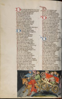 Nero's Son, the Toad, Escaping in the Tiber; Weltchronik, about 1400-1410. Creator: Unknown.