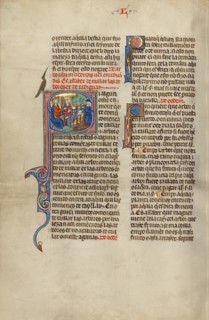 Initial S: A King and a Man Pointing to Two Others Chopping Trees; Vidal Mayor, about 1290-1310. Creator: Unknown.