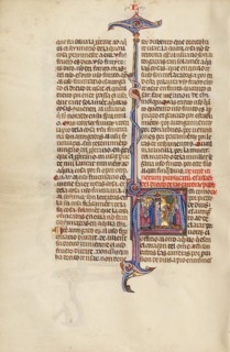 Initial A: A Man before a King and A Man within a Doorway Receiving the Body..., about 1290-1310. Creator: Unknown.
