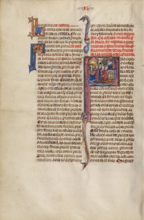 Initial S: Two Men before a King; Others Watching Two Men Fighting; Vidal Mayor, about 1290-1310. Creator: Unknown.