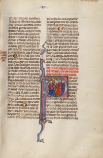 Initial P: Four Men before a King; Vidal Mayor, about 1290-1310. Creator: Unknown.
