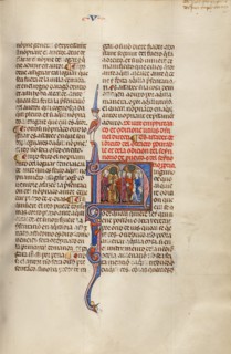 Initial N: A Lord and a Farmer Discussing an Agreement and Two Groups of Men..., about 1290-1310. Creator: Unknown.