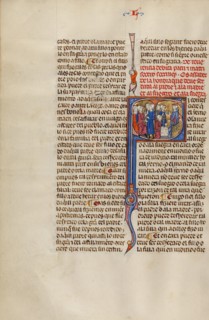 Initial S: Three Children Standing before their Parents and Three Children..., about 1290-1310. Creator: Unknown.
