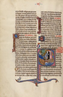 Initial S: A Dead Man Lying on the Ground as his Murderer Enters a Mill, about 1290-1310. Creator: Unknown.