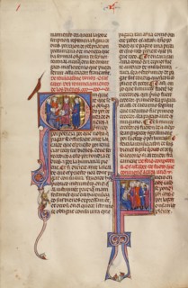 Initial Q: A Man Kneeling before a King: Initial F: An Attorney with Clients..., about 1290-1310. Creator: Unknown.