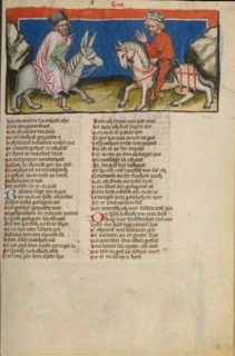 The Meeting of Balaam and Balak; Weltchronik, about 1400-1410. Creator: Unknown.