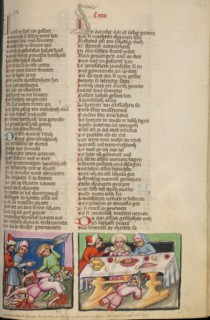 Adonibesek's Limbs are Cut Off: Adonibesek Laying under the Table of Simeon and Judah,about 1400-10. Creator: Unknown.